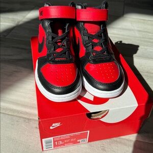 Nike Bold Red and Black Court Sneakers Kids 13